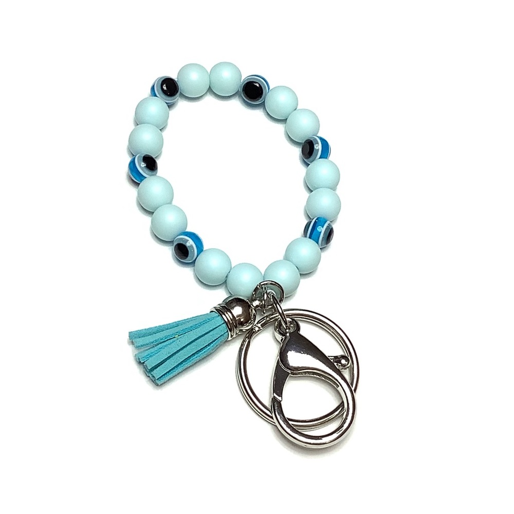 Evil Eye Stretch Bead Tassel Keychain Bracelet